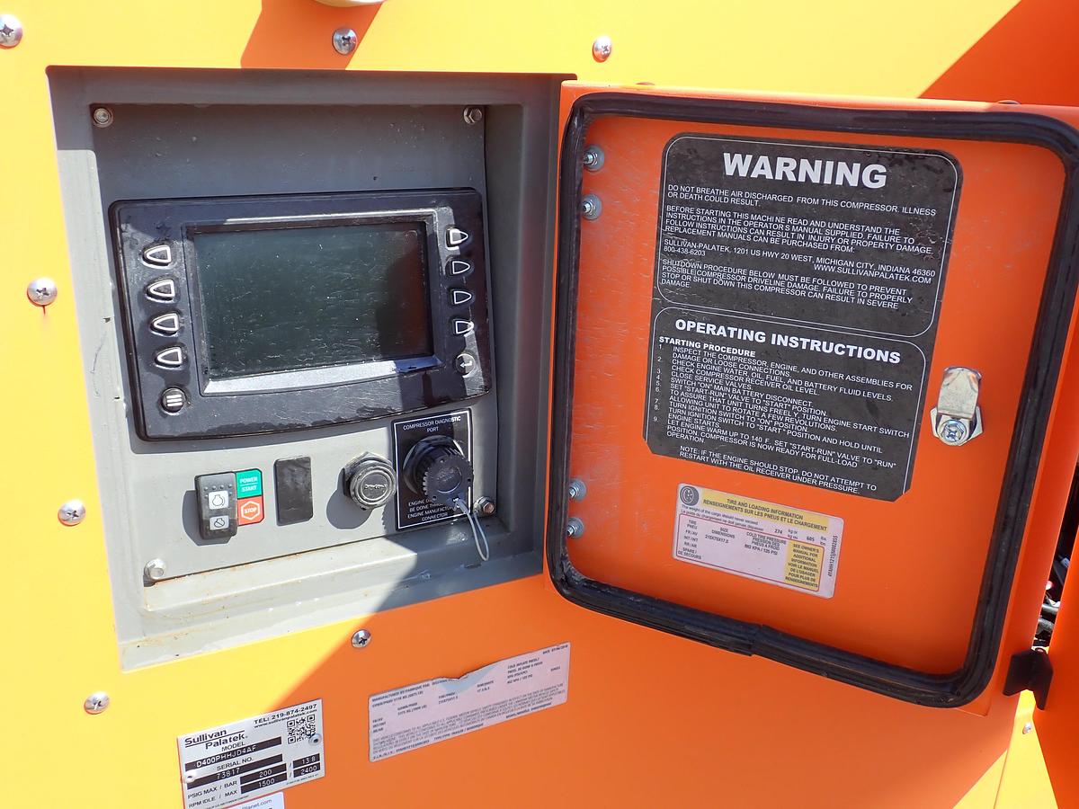 Used 2019 Sullivan Palatek D400PHHJD4AF 400 CFM Air Compressor 258 HOURS
