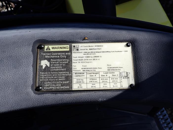 Used 2020 Hyster H190HD2 Pneumatic Tire Forklift