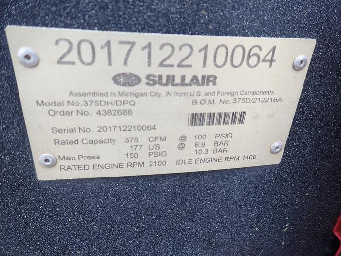 Used 2018 Sullair 375DH/DPQ 375 CFM Air Compressor 150 PSI!