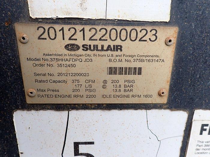 Used 2012 Sullair 375HH Air Compressor HIGH PRESSURE! VIDEO! 200 PSI 375 CFM Towable