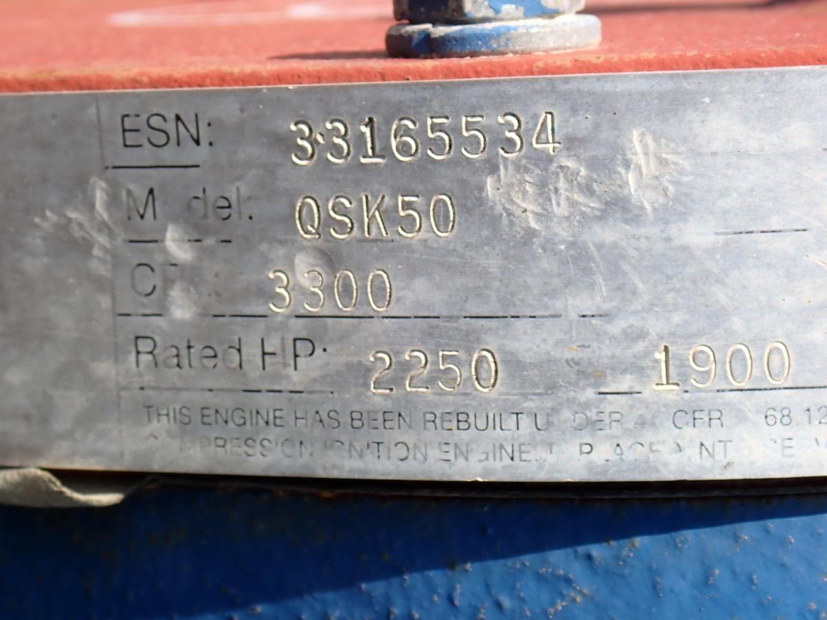 Used 2015 Cummins QSK50 Diesel Engine 2250 HP CPL 3300