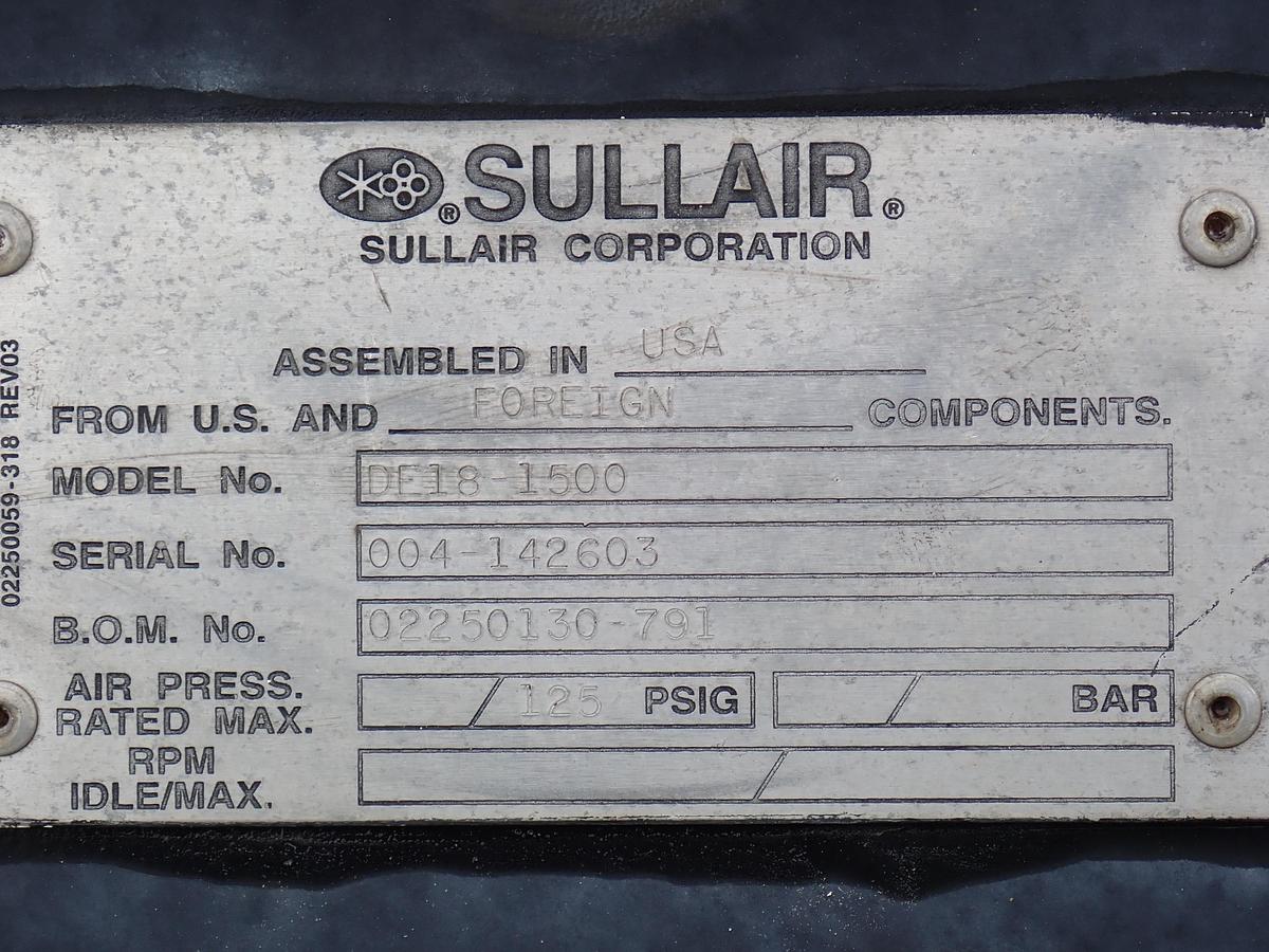 Used 2004 Sullair DE18 1550 CFM Oil Free Air Compressor CAT C16 5281 HRS