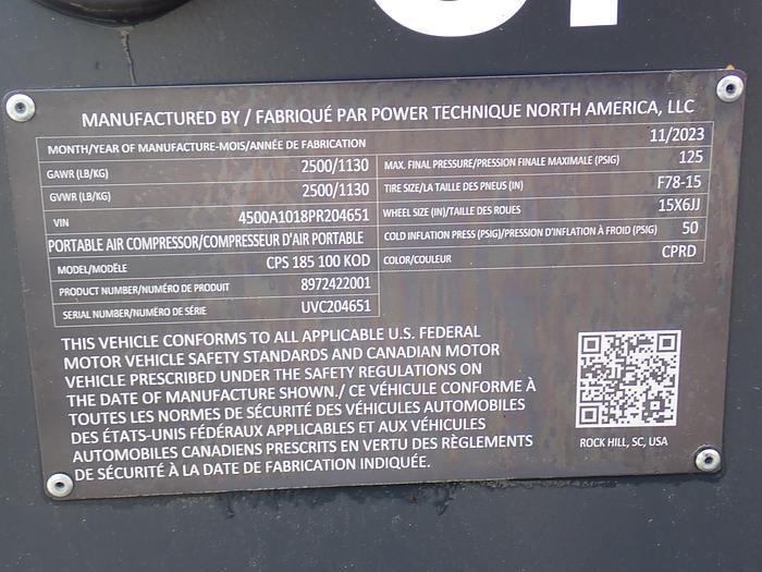 Used 2024 Chicago Pneumatic CPS185 Air Compressor 402 HOURS!
