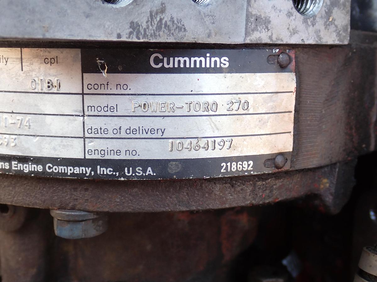 Used 1974 Cummins PT270 Small Cam Diesel Engine CPL 0181 NT855