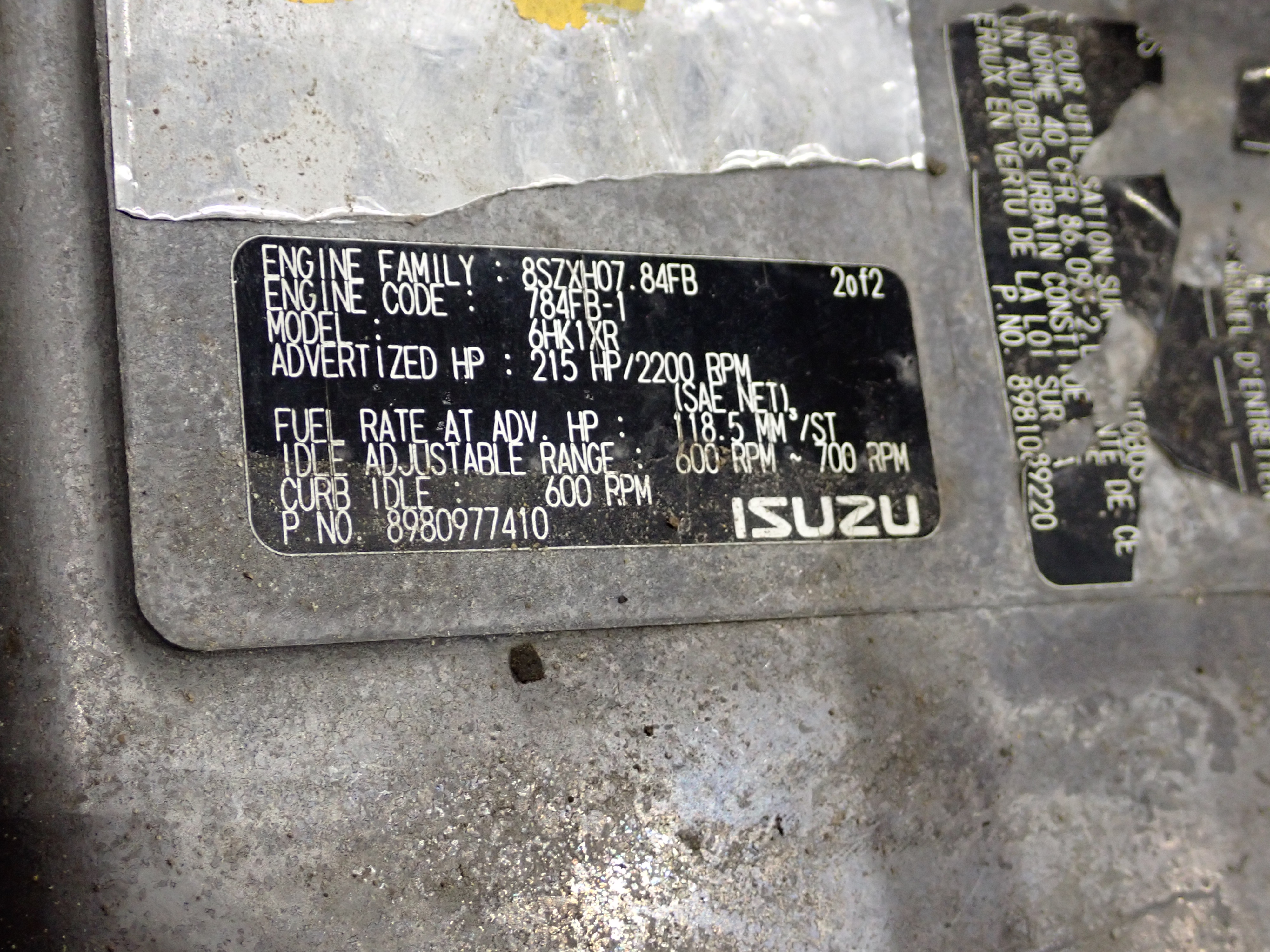 Used 2008 Isuzu 6HK1 Diesel Truck Engine