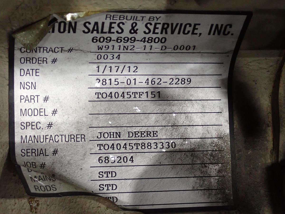 Used John Deere 4045TF151 Turbo Diesel Engine 777 HOURS!