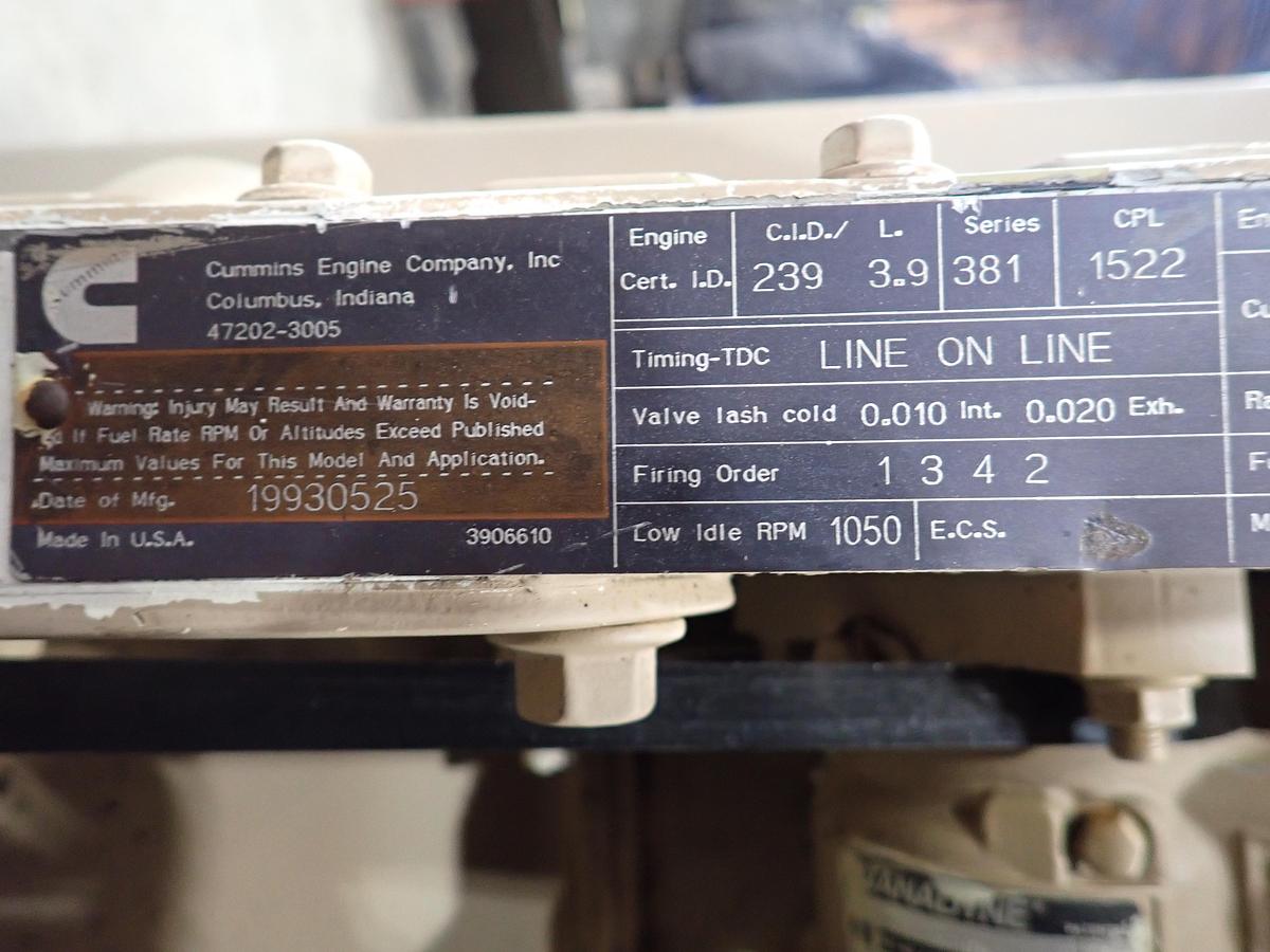 Used 1993 Cummins 4B 3.9 Marine Diesel Engine 