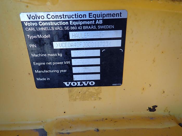 Used 2012 Volvo A40F Articulated Haul Truck