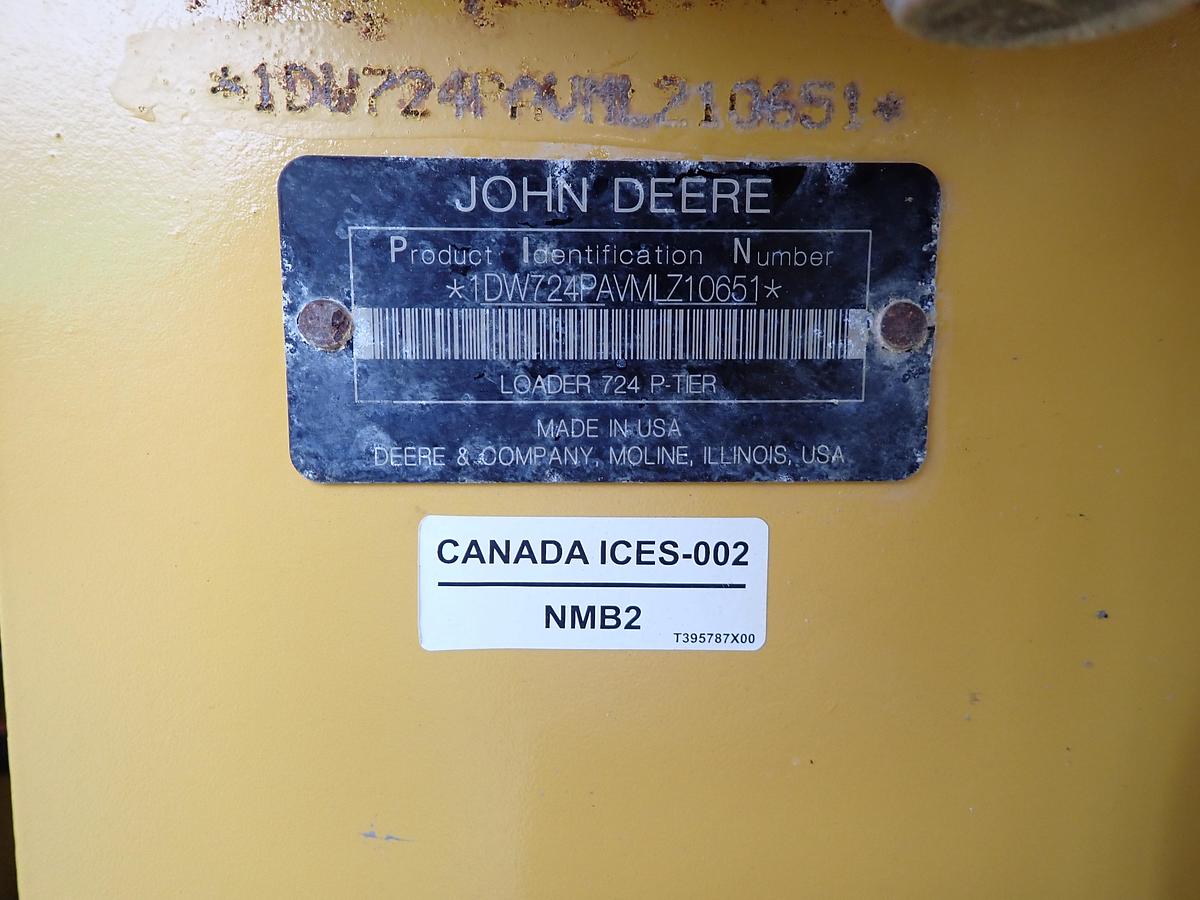 Used 2021 John Deere 724P Wheel Loader QUICK COUPLER