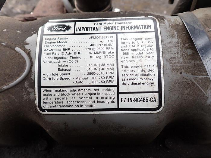 Used 1988 Ford 6.6 Liter Turbo Diesel Engine RUNS MINT! VIDEO! Truck 170 HP Brazilian