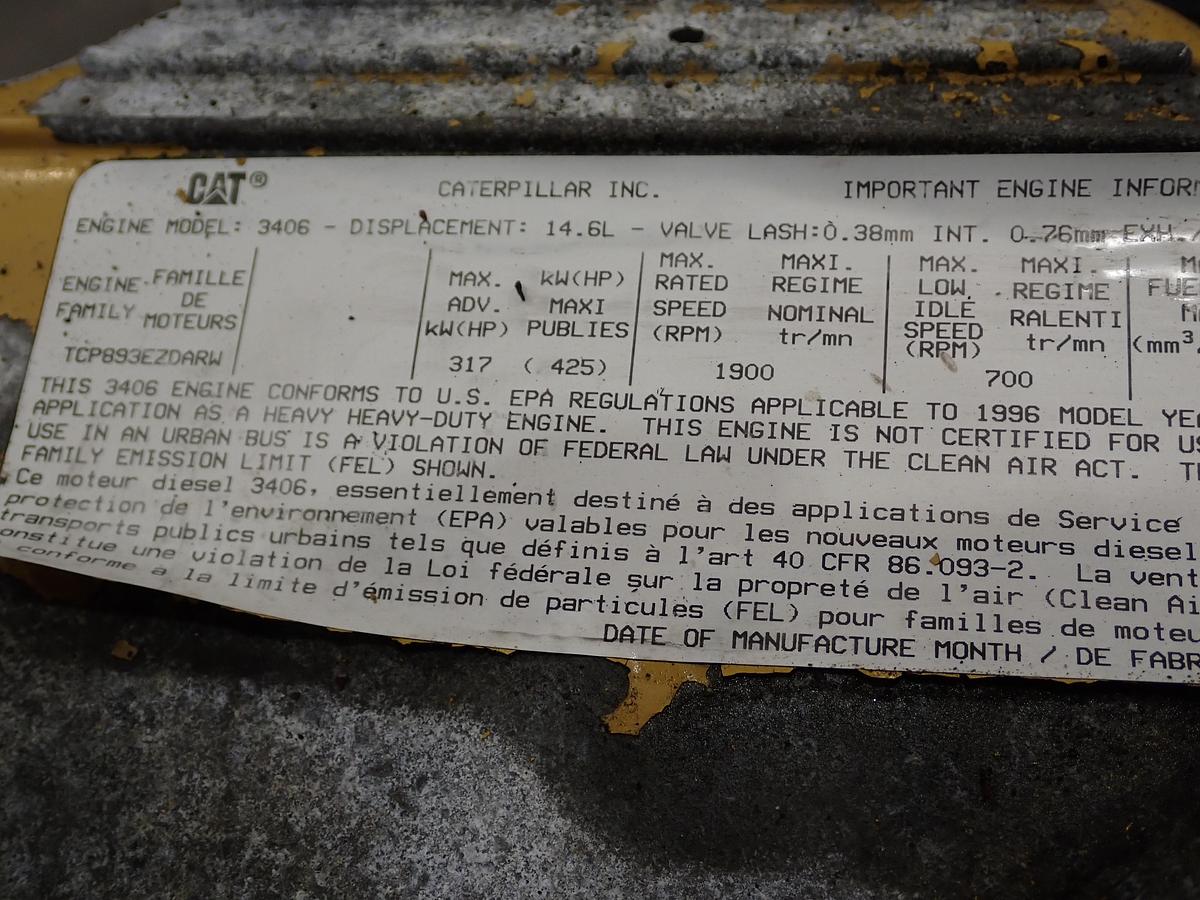 Used 1996 Caterpillar 3406C Turbo Diesel Engine AR # 118-5177