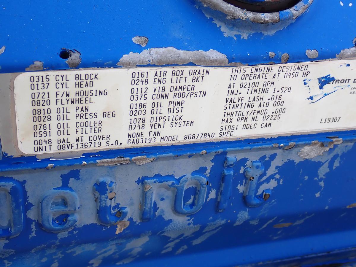 Used 1989 Detroit Diesel 8V92TA Engine POWER UNIT w/ PTO CLUTCH