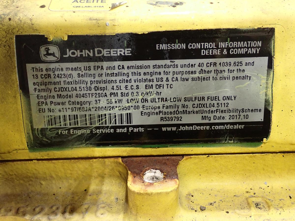 Used 2017 John Deere 4045TF290 Diesel Engine POWER UNIT