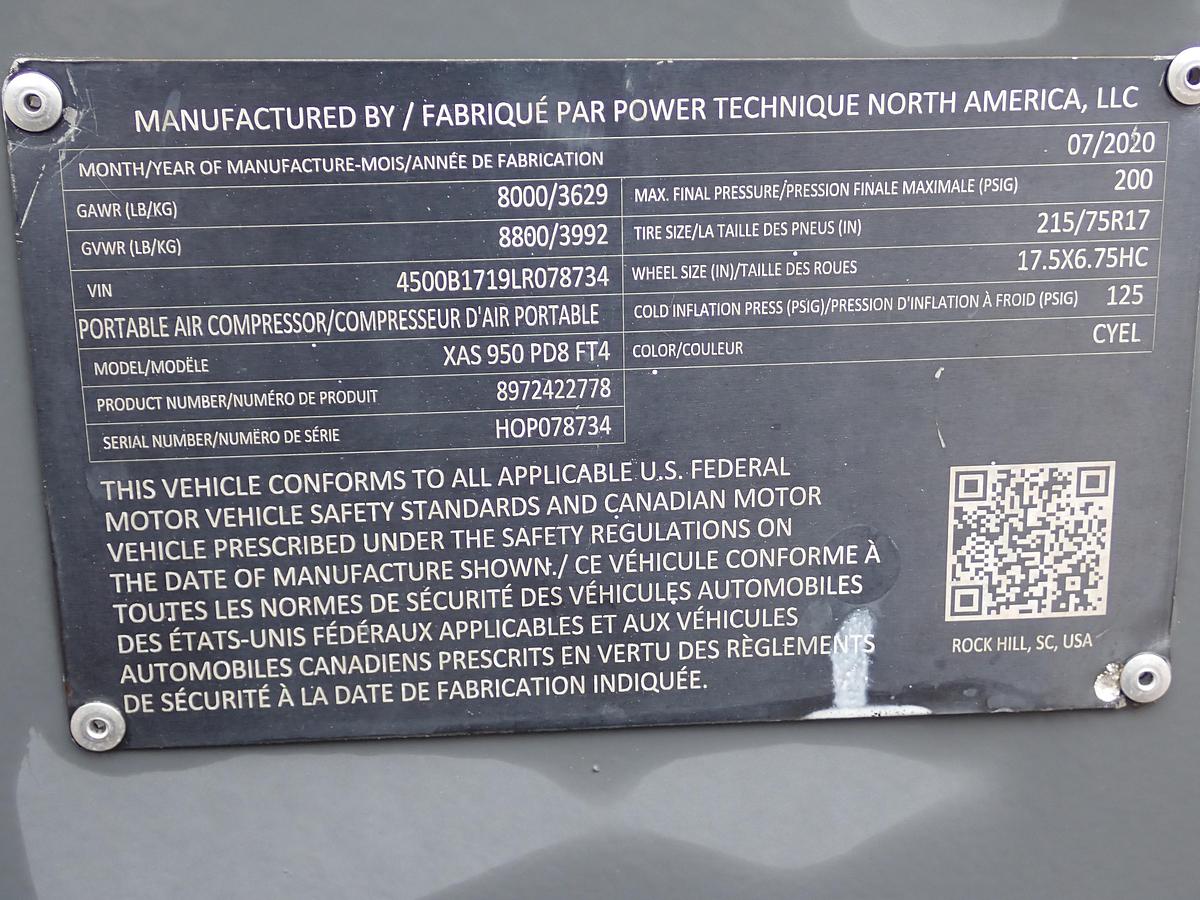 Used 2020 Atlas Copco XAS950 PD8 950 CFM Air Compressor