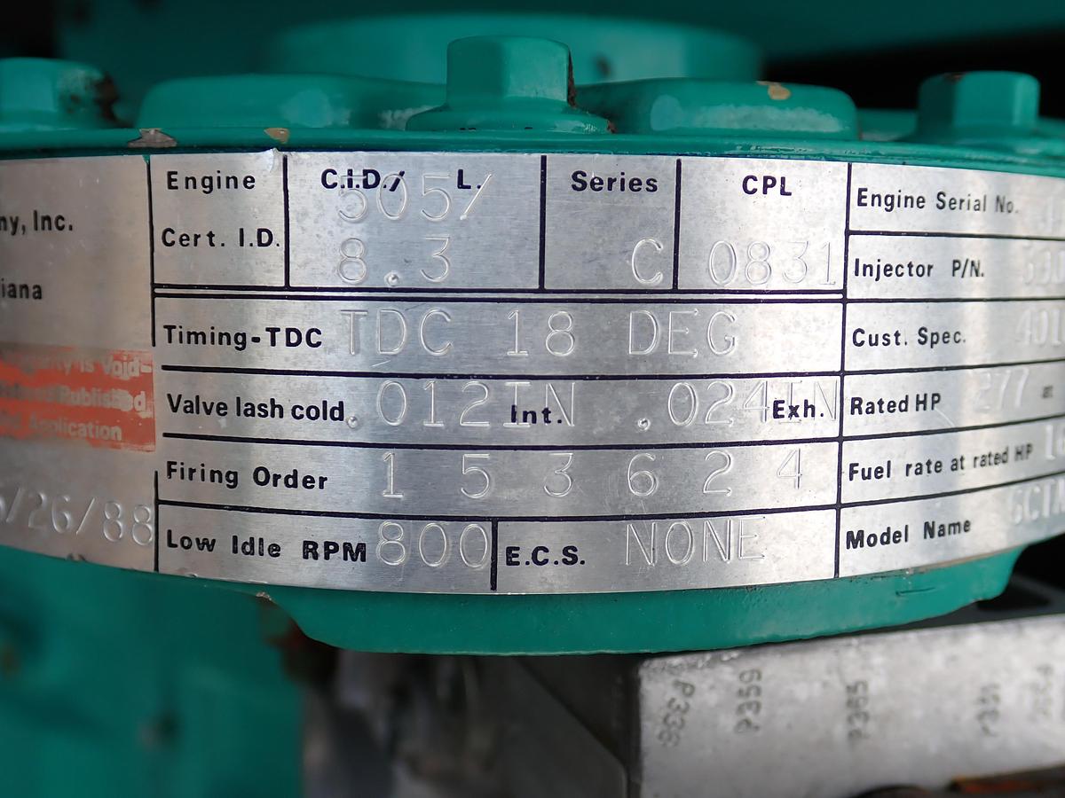 Used 1988 Cummins 6CT 8.3 Diesel Engine 651 HOURS!