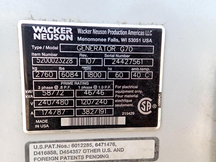 Used 2018 Wacker Neuson G70 Towable Generator