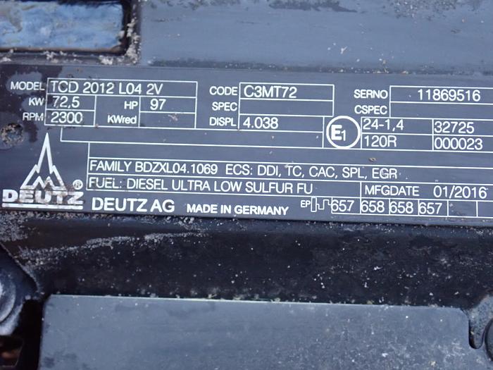 2016 DEUTZ TCD2012 L04 2V Diesel Engine NEW UNUSED BF4M2012