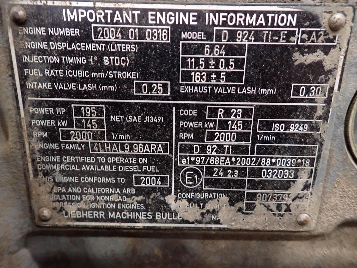 Used 2004 Liebherr D924TI-E Diesel Engine TAKEOUT