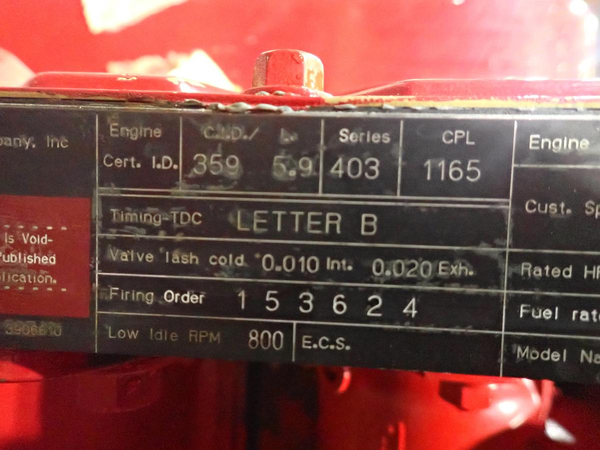 Used 1989 Cummins 6BTA 5.9 Diesel Engine LOW HOUR FIRE PUMP CPL 1165