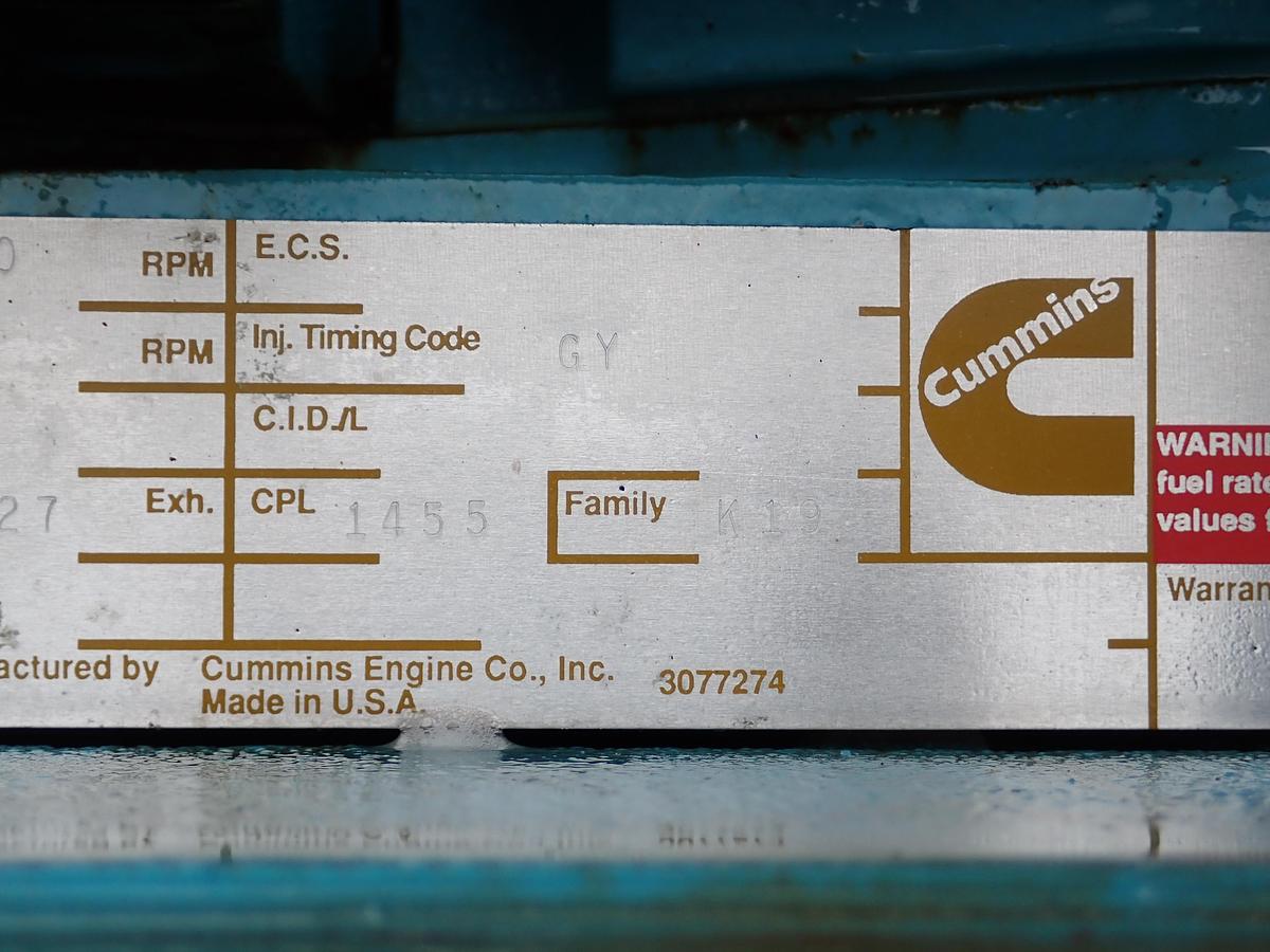 Used 1992 Cummins KTA19-G3 Diesel Engine POWER UNIT 284 HOURS!