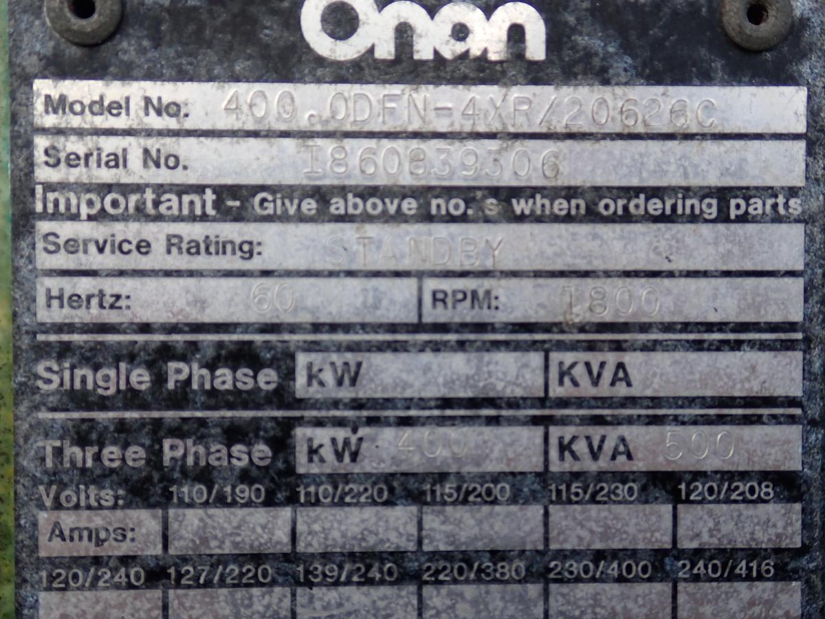 Used 1986 Onan 400.0DFN 400 KW STANDBY Generator