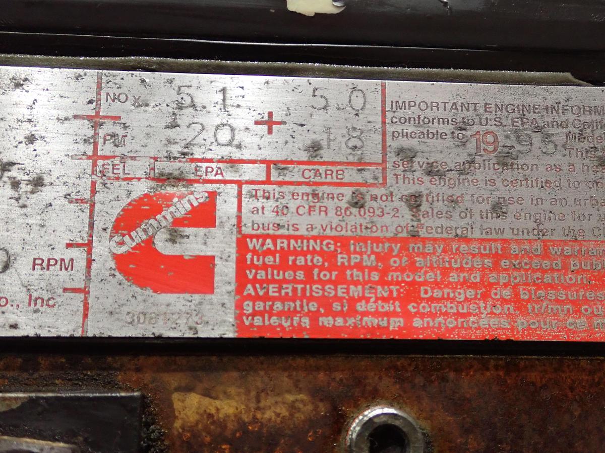 Used 1995 Cummins LTA10-300 Diesel Truck Engine DRY INTAKE CPL 1866