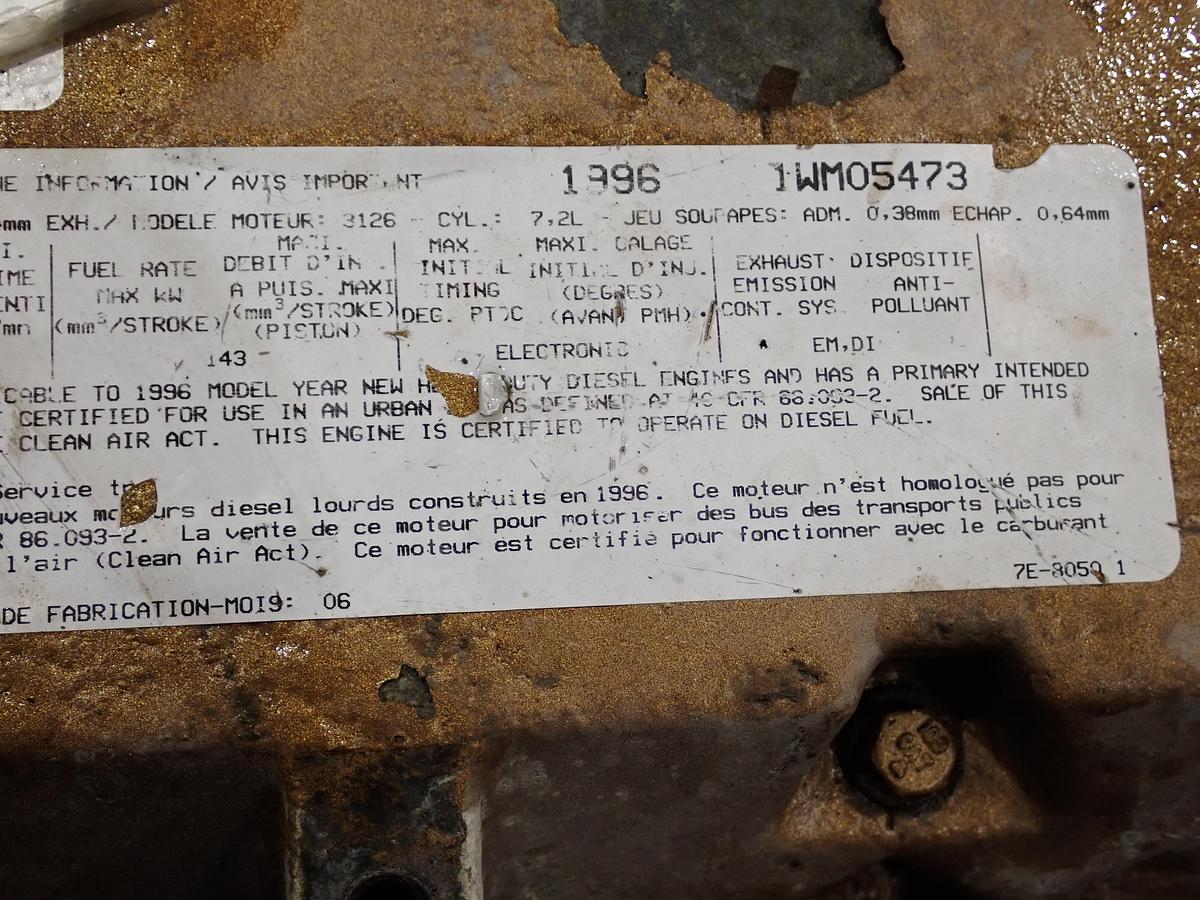 Used 1996 CAT 3126 Diesel Engine 40 PIN AR # 126-8632