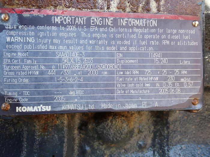 Used 2005 Komatsu SAA6D140E-3 Diesel Engine HM400-1L Truck