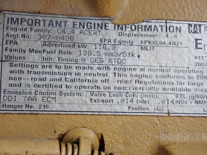 Used 2008 CAT C4.4 Turbo Diesel Engine AR # 307-0438