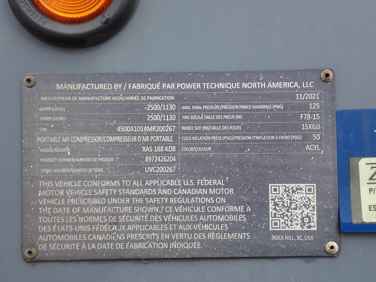 Used 2021 Atlas Copco XAS188 KD8 Air Compressor