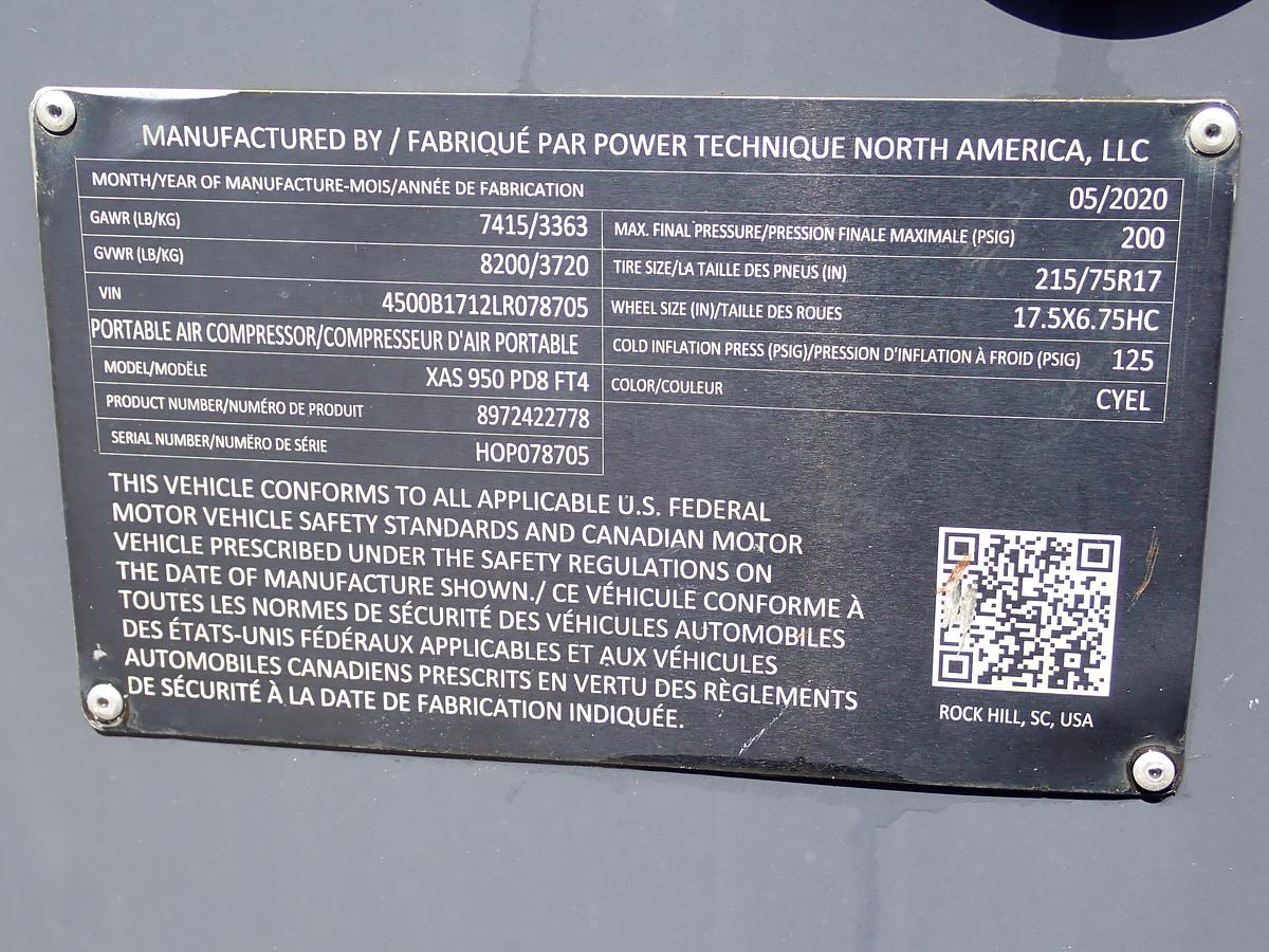 Used 2020 Atlas Copco XAS950 PD8 950 CFM Air Compressor 490 HOURS!!