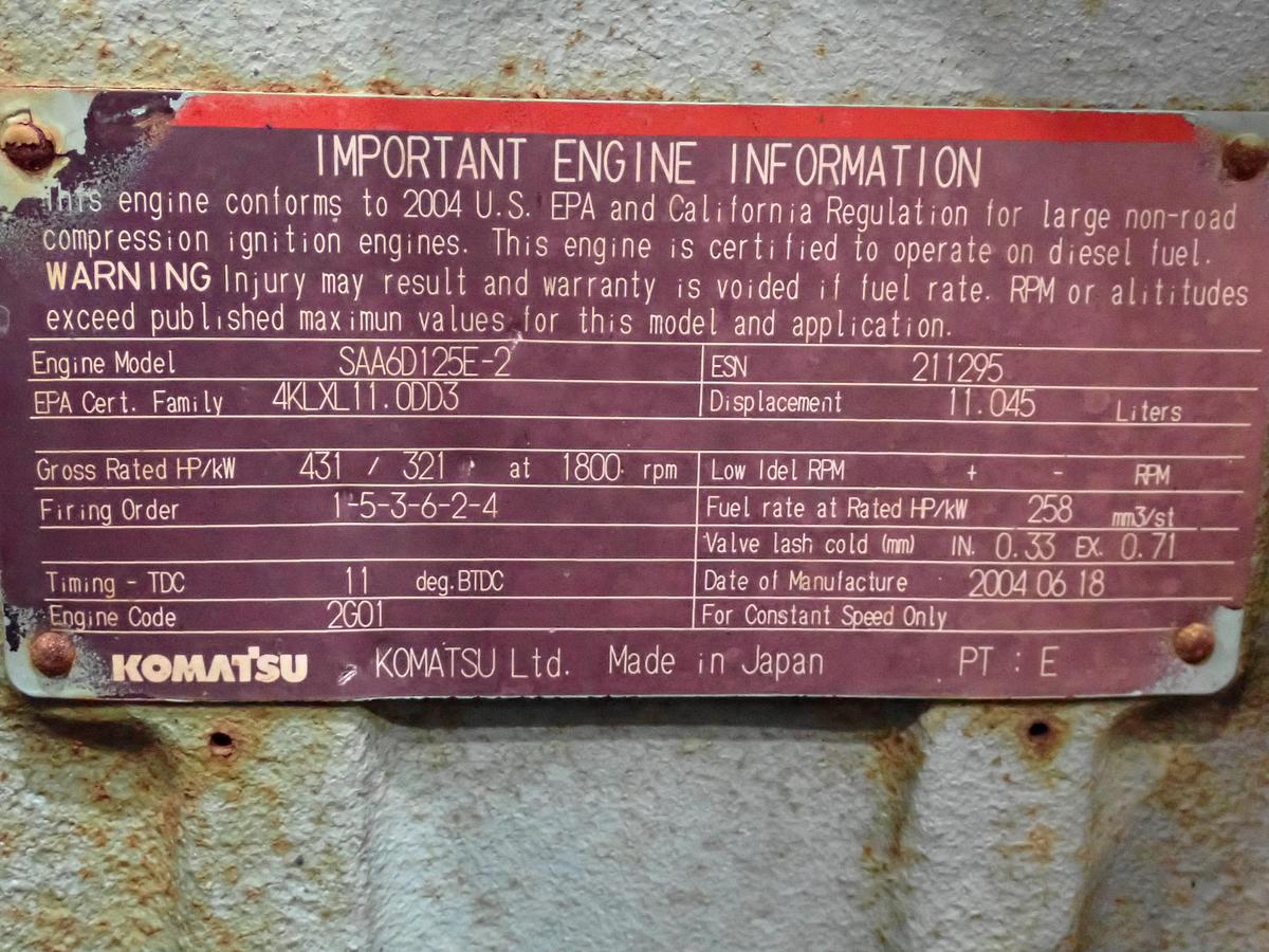 Used 2004 Komatsu SAA6D125E-2 Diesel Engine