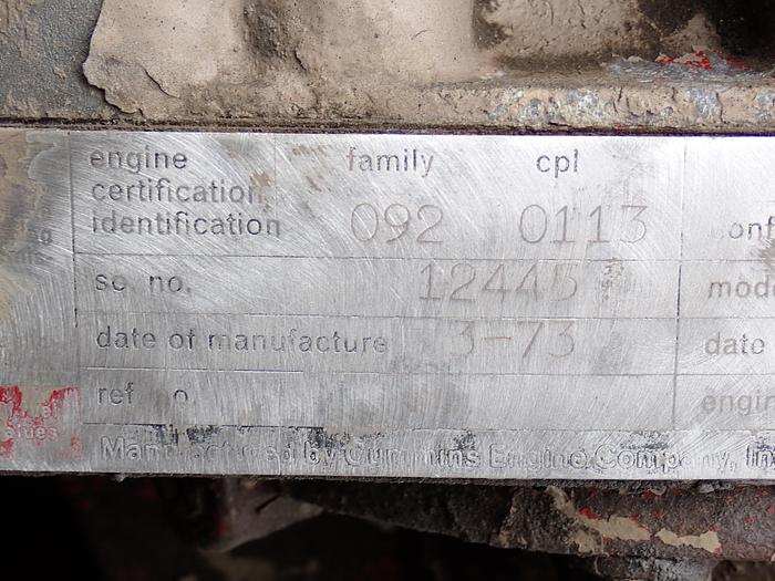 Used 1973 Cummins PT270 Diesel Engine NT855 WITH JAKE BRAKES!