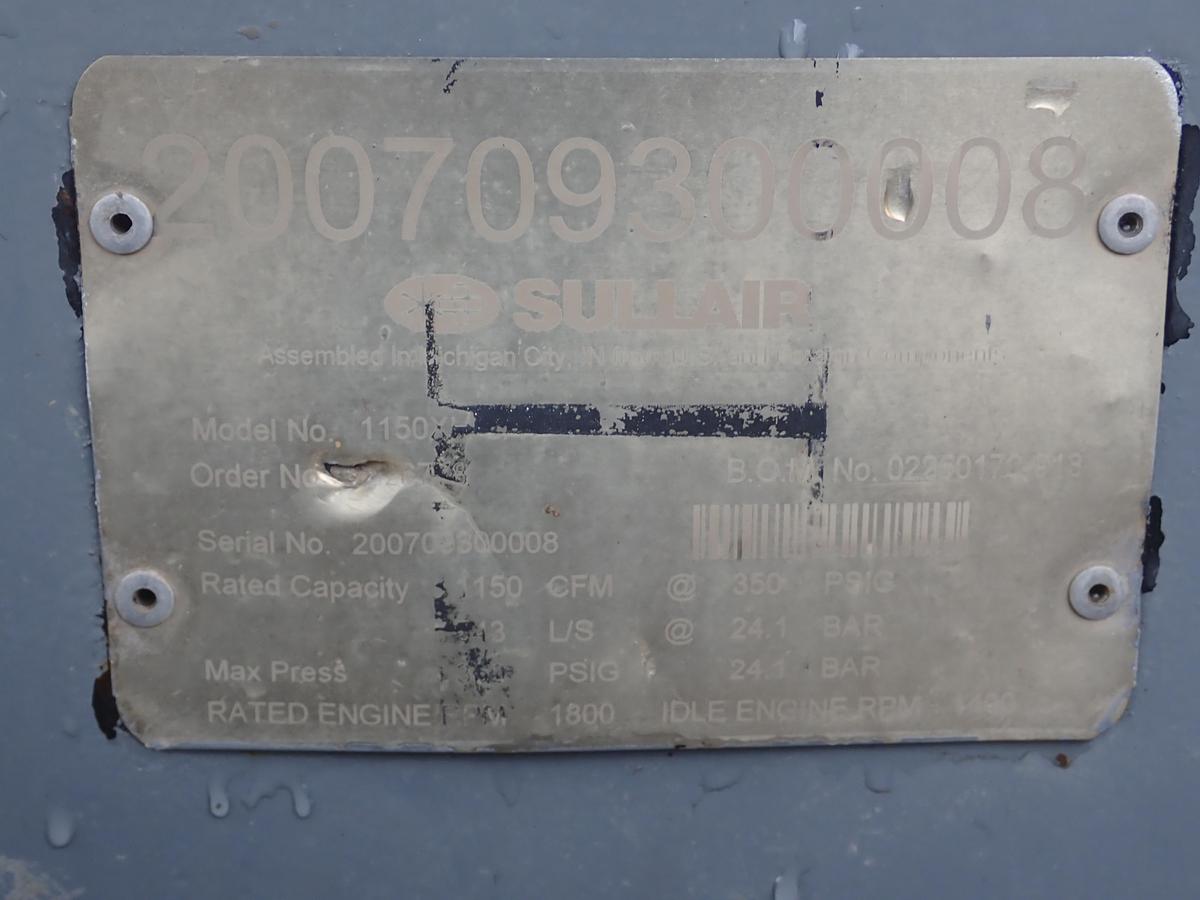 Used 2007 Sullair 1150XH 350 PSI Air Compressor