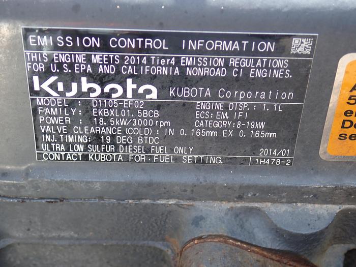 Used 2014 Kubota D1105-EF02 Diesel Engine