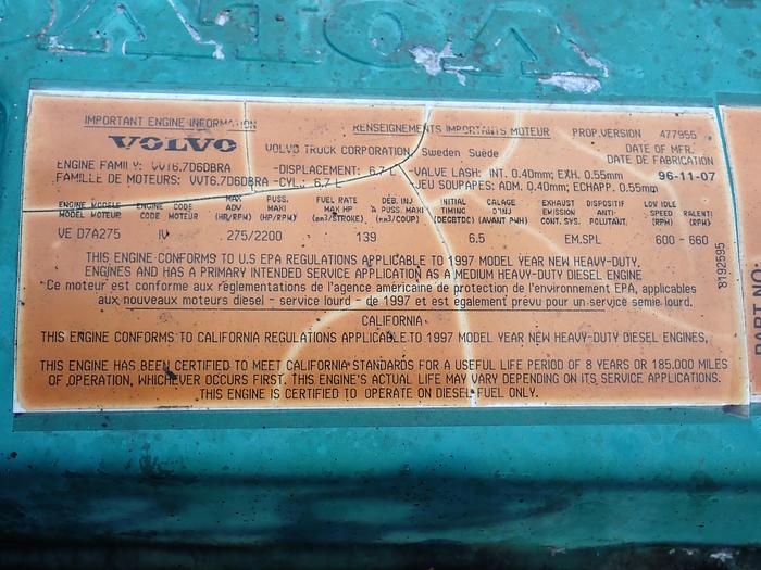 Used 1996 Volvo VED7A-275 Turbo Diesel Engine D7