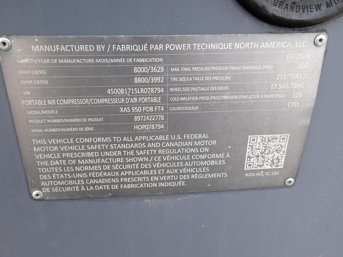 Used 2020 Atlas Copco XAS950 PD8 950 CFM Air Compressor