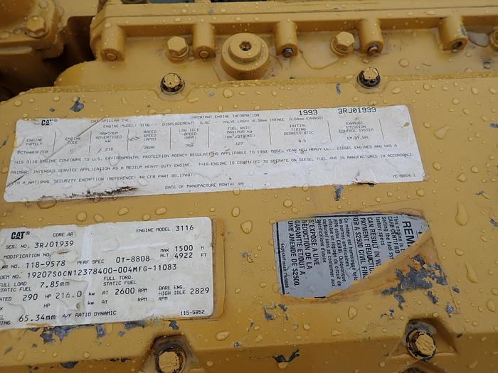 Used 1996 CAT 3116 Diesel Engine GOV'T SURPLUS 290 HP