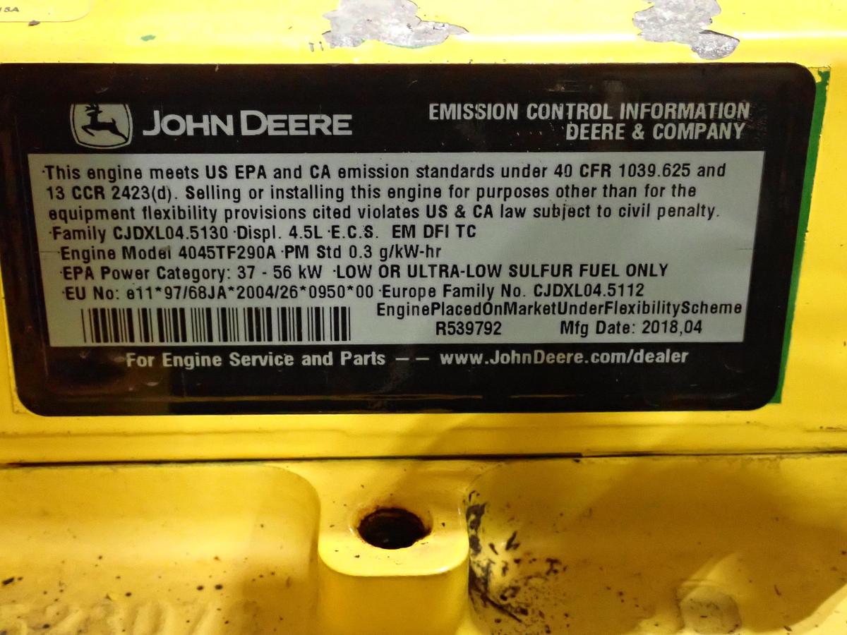 Used 2018 John Deere 4045TF290 Diesel Engine POWER UNIT