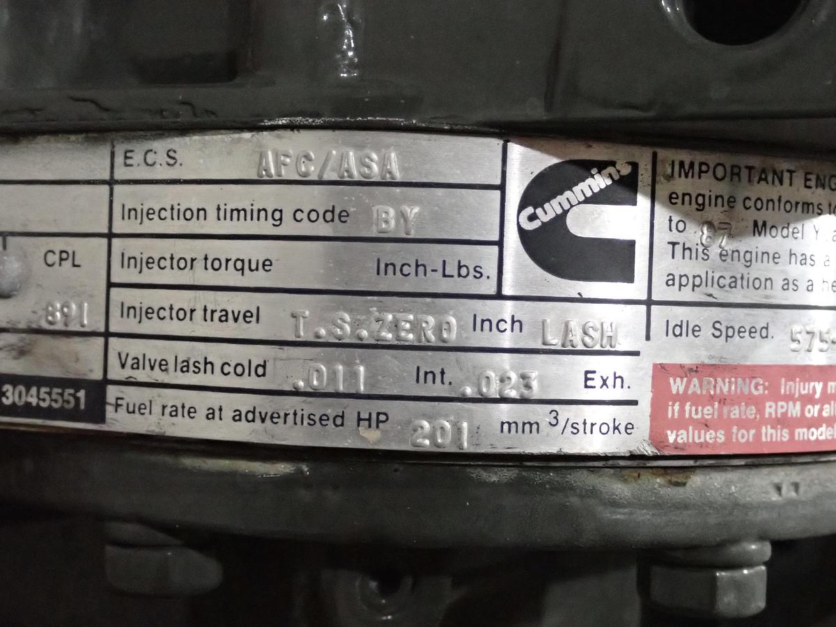 1987 Cummins NTC-400 Diesel Engine CPL 0891 UNUSED SURPLUS!