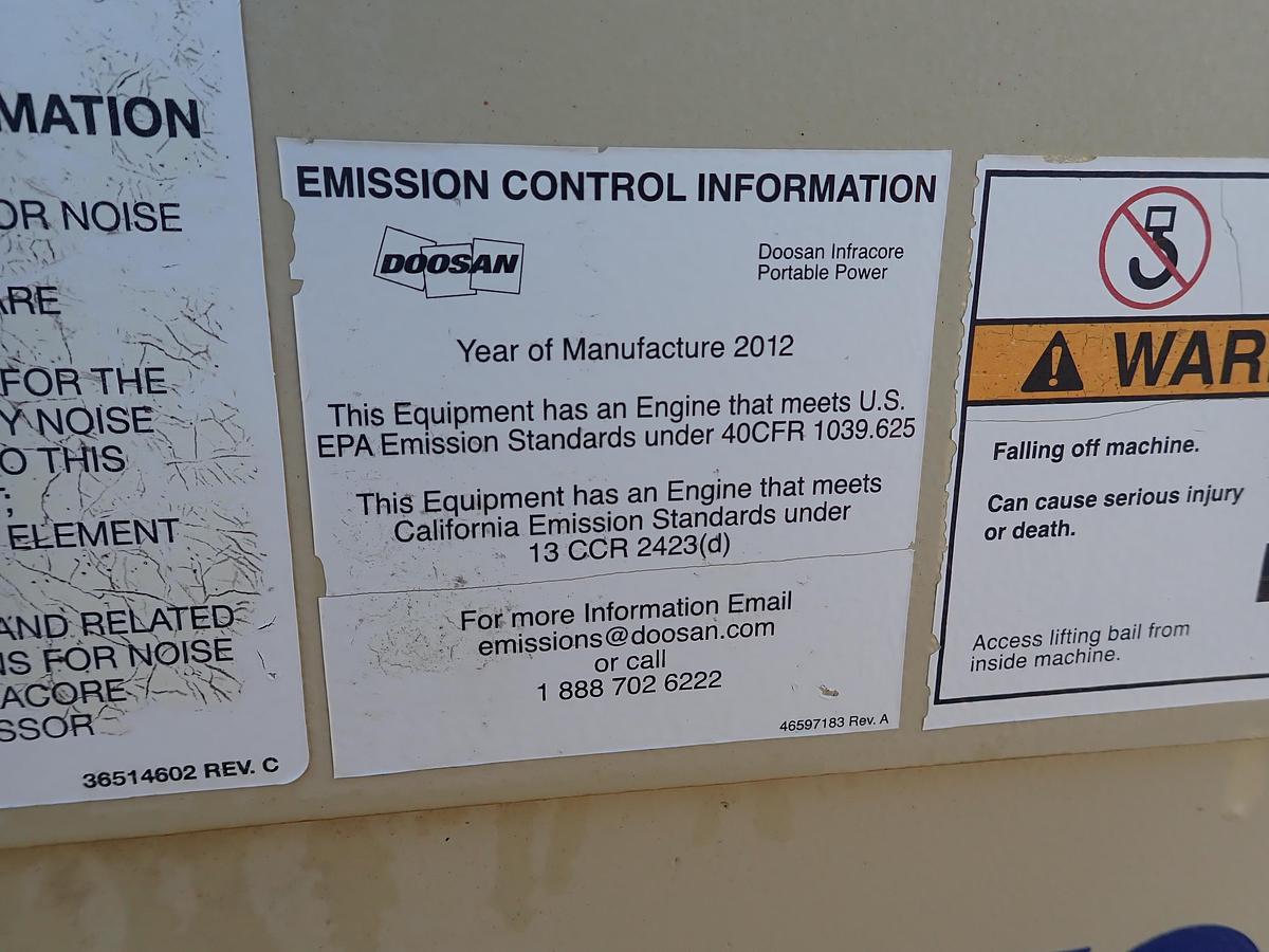 Used 2012 Doosan HP1600 1600 CFM Air Compressor TIER 3