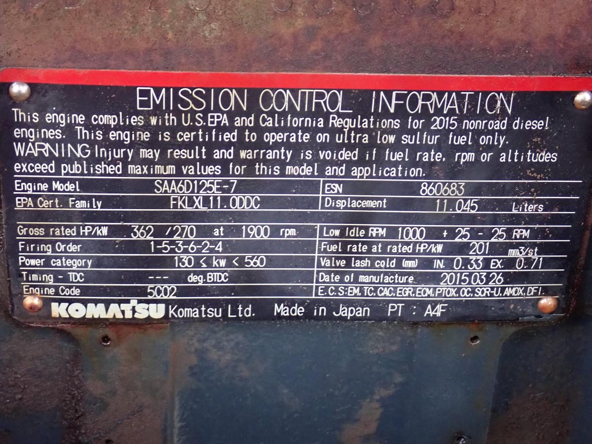 Used 2015 Komatsu SAA6D125E-7 Diesel Engine PC490LC-11 EXCAVATOR