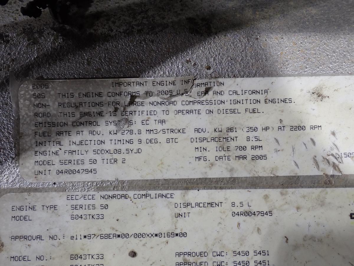 Used 2005 Detroit Diesel Series 50 8.5 Liter Engine 275 HP INDUSTRIAL