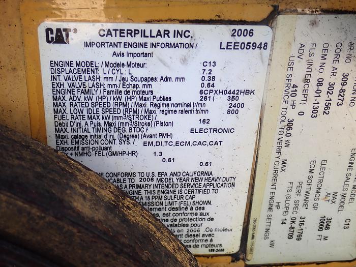 Used 2007 CAT C13 Diesel Truck Engine LEE 410 HP