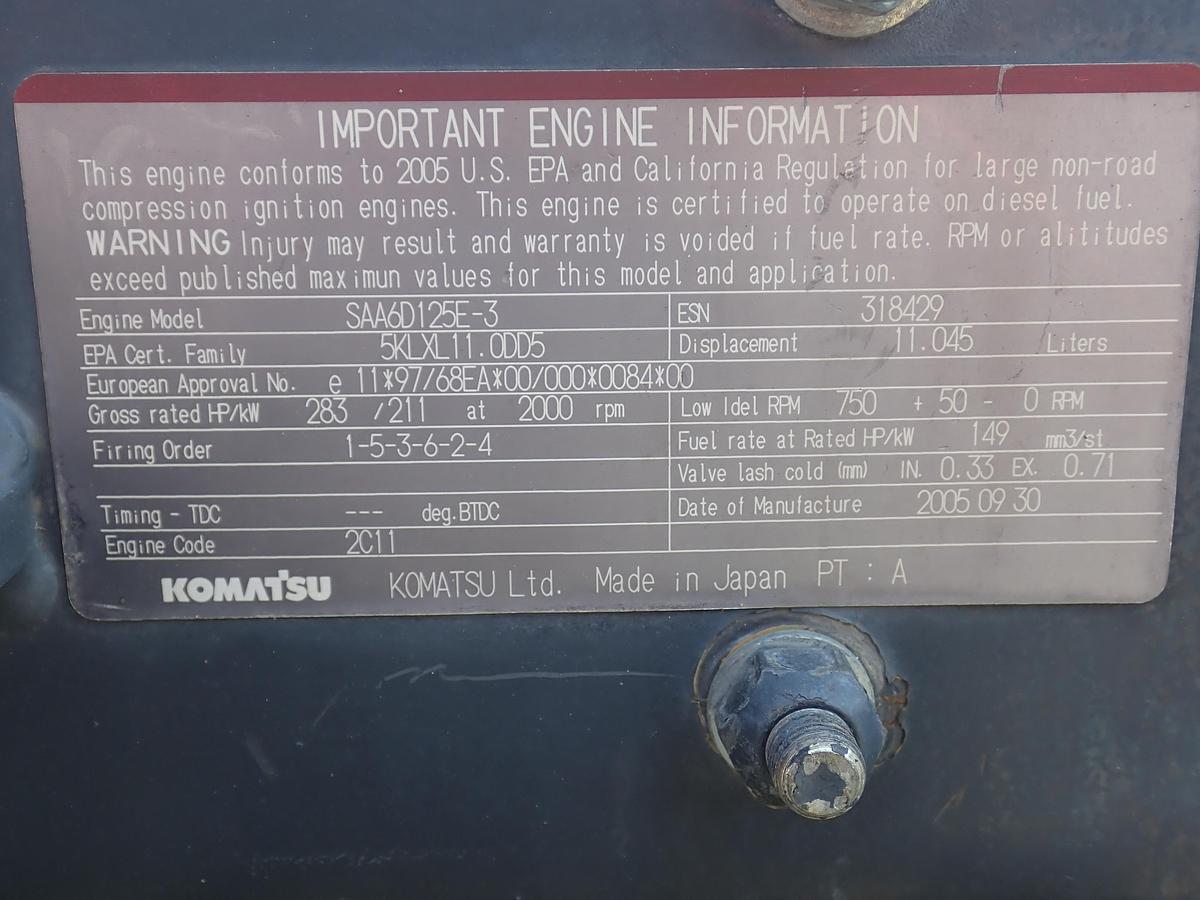 Used 2005 Komatsu SAA6D125E-3 Diesel Engine WA480 LOADER