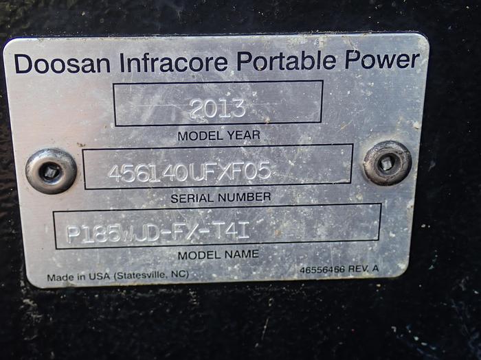 Used 2013 Doosan P185WJD-FX-T4I Air Compressor Deere Diesel