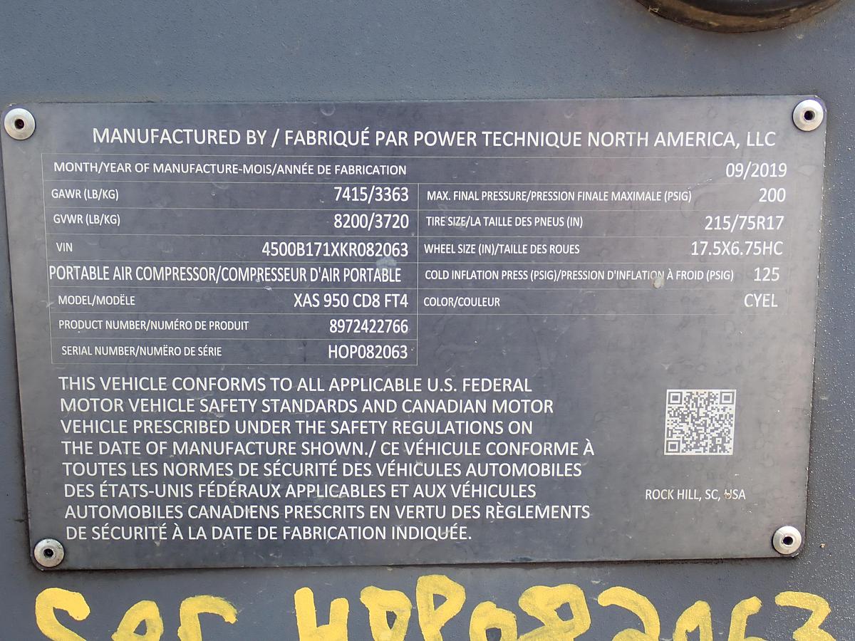 Used 2019 Atlas Copco XAS950CD8 950 CFM Air Compressor 1453 HOURS!