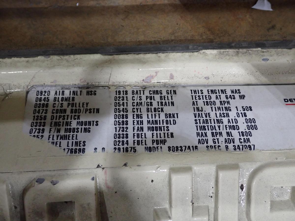 Used Detroit Diesel 8V92TTA Engine TWIN TURBO 1469 HOURS