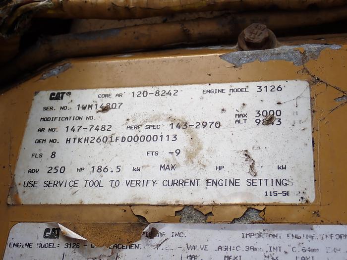 Used 1997 CAT 3126 250 HP Diesel Truck Engine A/R 147-7482