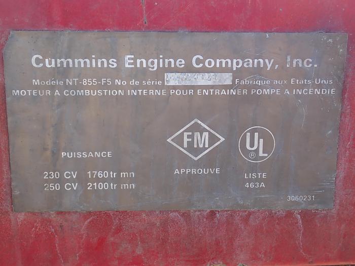 Used 1987 Cummins NT855-F4 Diesel Fire Pump Engine
